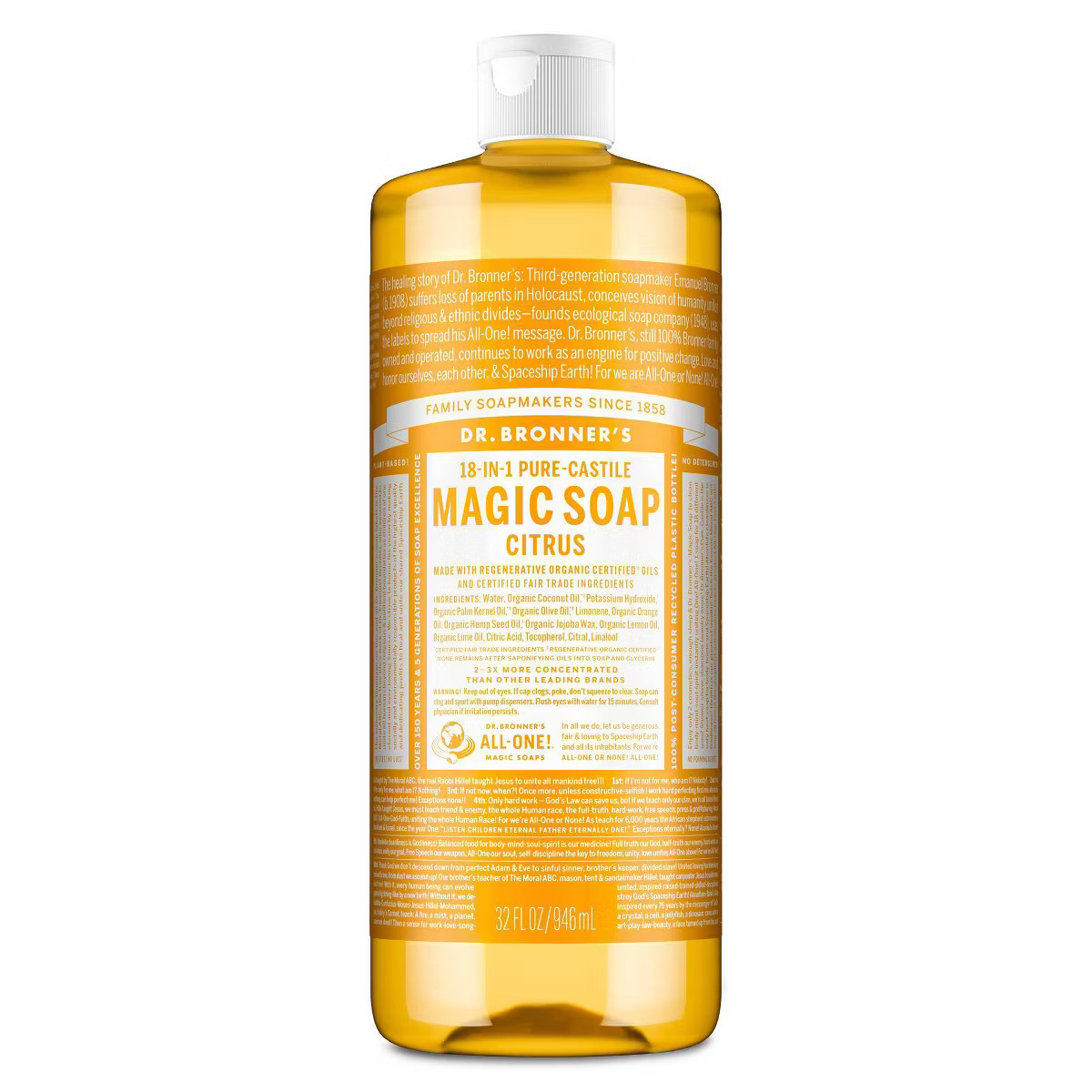 Dr. Bronner's Magic Pure Castile Liquid Soap Bodywash - Citrus - 32 fl oz | Target