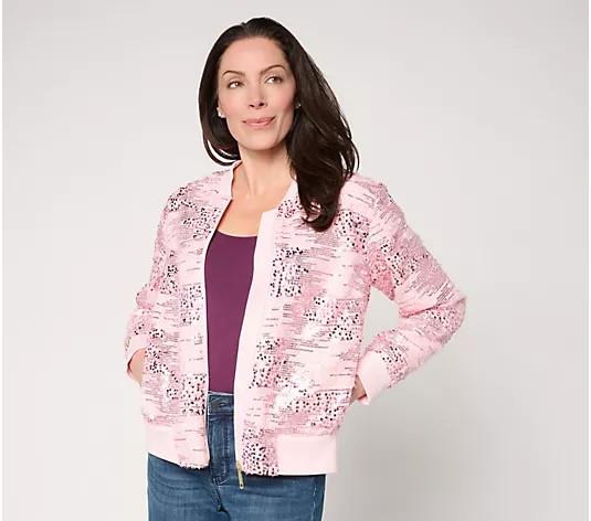 Mally Roncal So Extra Sequin Floral Bomber Jacket - QVC.com | QVC