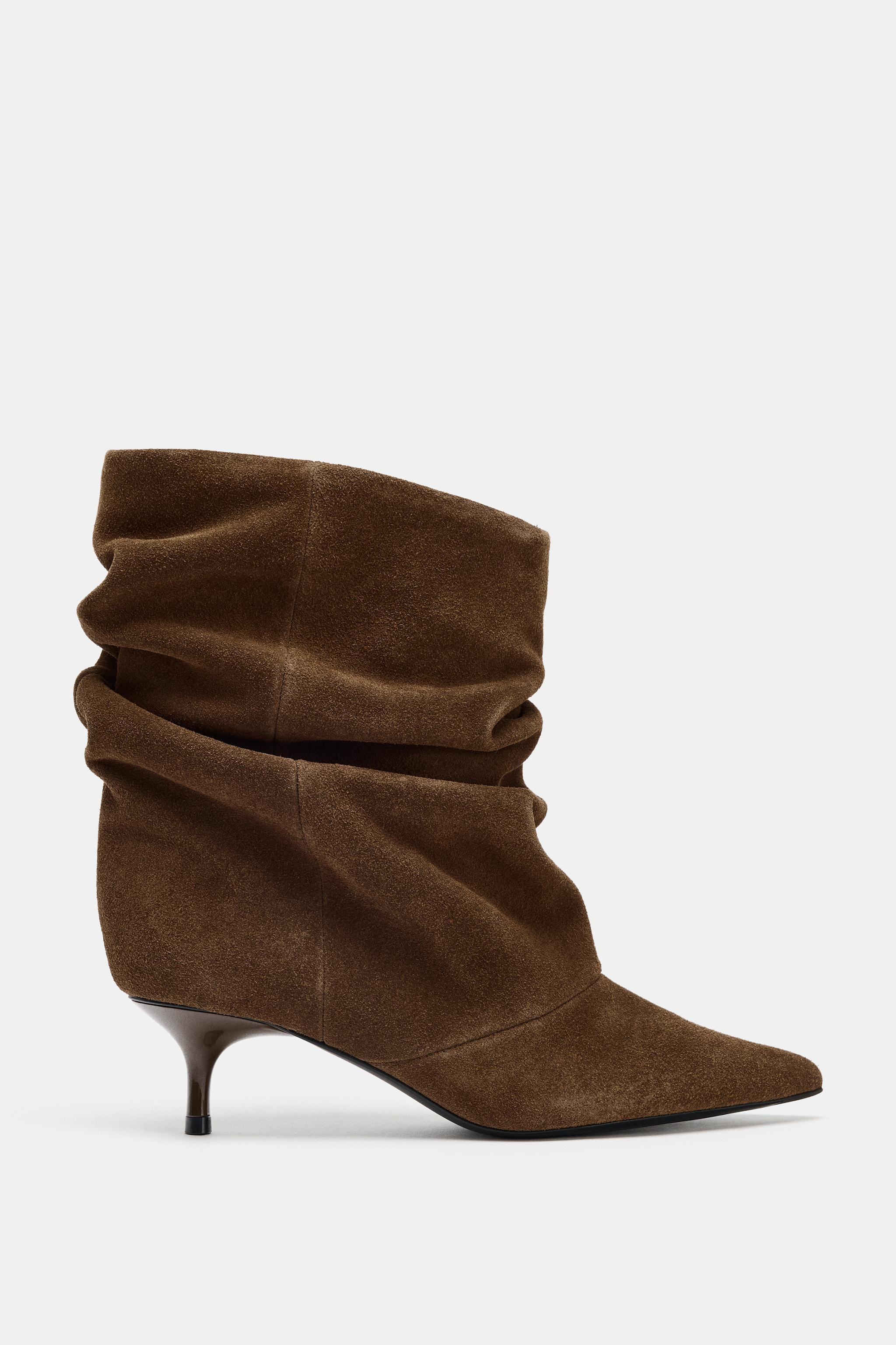 RUCHED SUEDE ANKLE BOOTS | Zara US