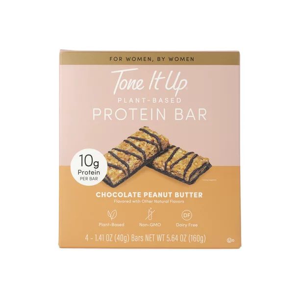 Tone It Up Plant Based Protein Bars, Chocolate Peanut Butter, 10g Protein, 4 Count - Walmart.com | Walmart (US)