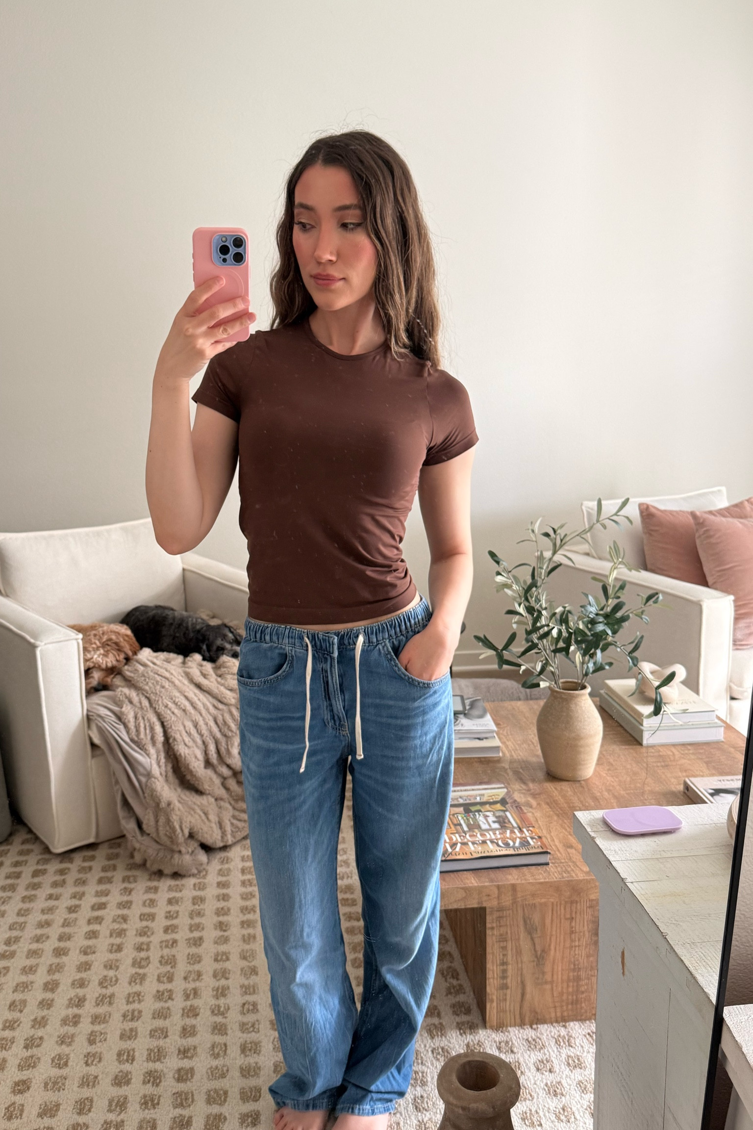 Skims Tee Shirt + Drawstring Jeans 

#LTKStyleTip #LTKFindsUnder100