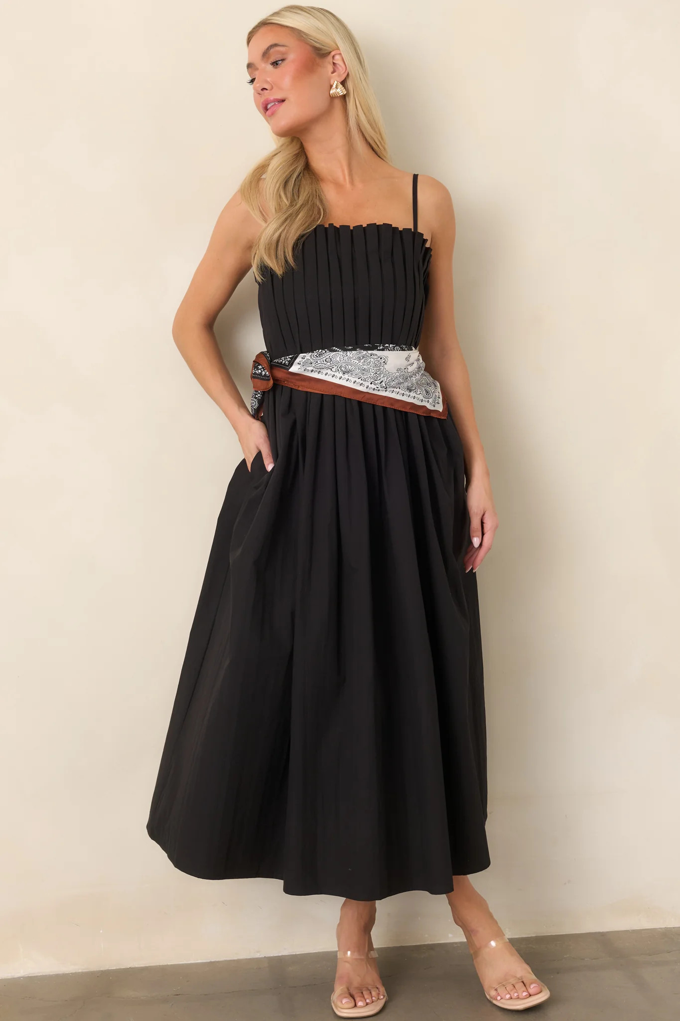 A Reason to Celebrate Black Pleated Cotton Midi Dress | Red Dress
