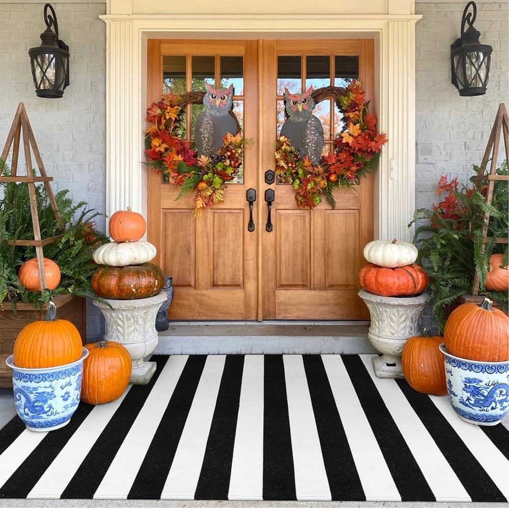 Black and White Rug 4' x 6' Collive Washable Striped Outdoor Indoor Rug Farmhouse Cotton Woven La... | Amazon (CA)