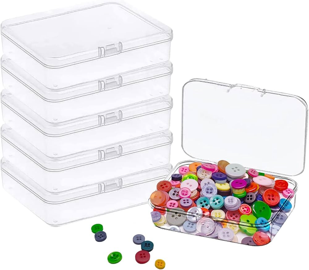 Goiio 6 Pcs Mini Plastic Storage Containers Box with Lid, 5x4x1.3 Inches Clear Rectangle Box for ... | Amazon (US)
