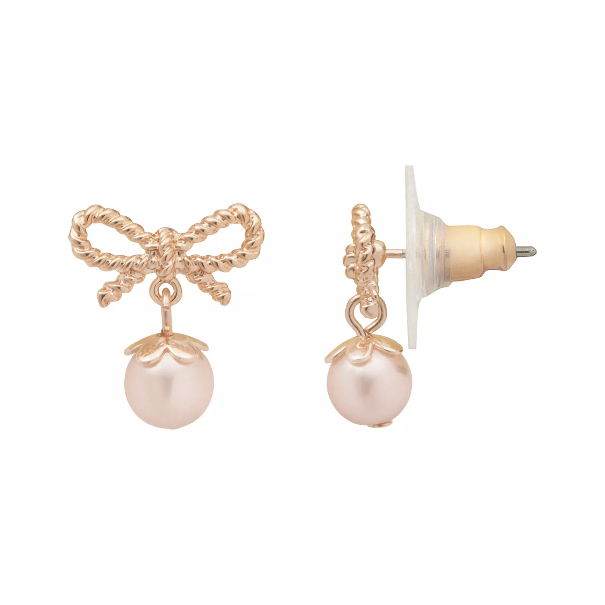 LC Lauren Conrad Bow & Pearl Drop Earrings | Kohl's