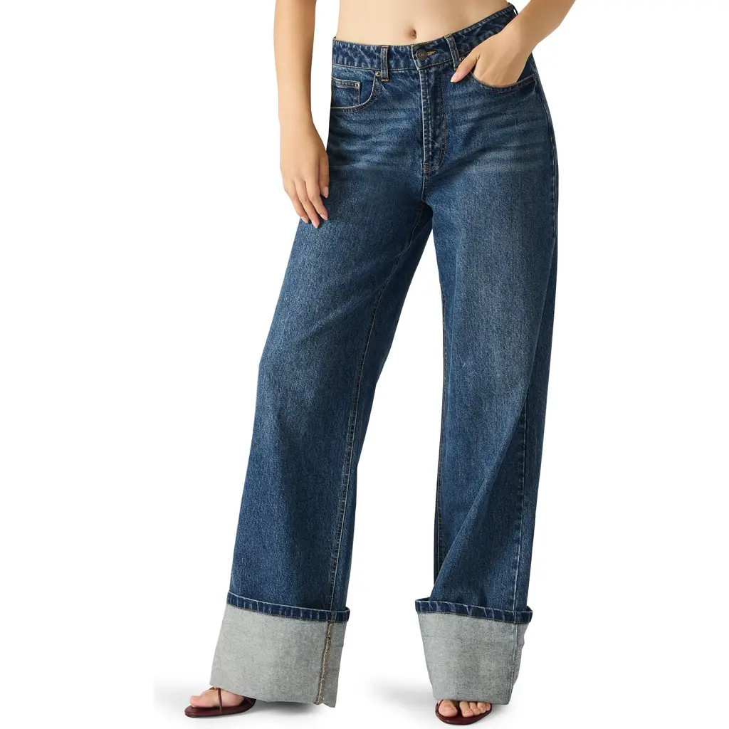Steve Madden Romona Wide Leg Cuffed Jeans in Midnight Blue at Nordstrom Rack, Size 32 | Nordstrom Rack
