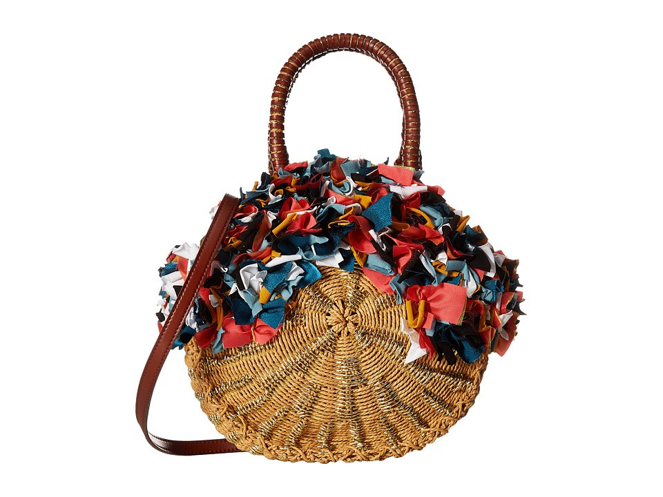 Sam Edelman - Kiran Round Straw Tote w/ Raw Fabric Detail (Spice) Tote Handbags | Zappos