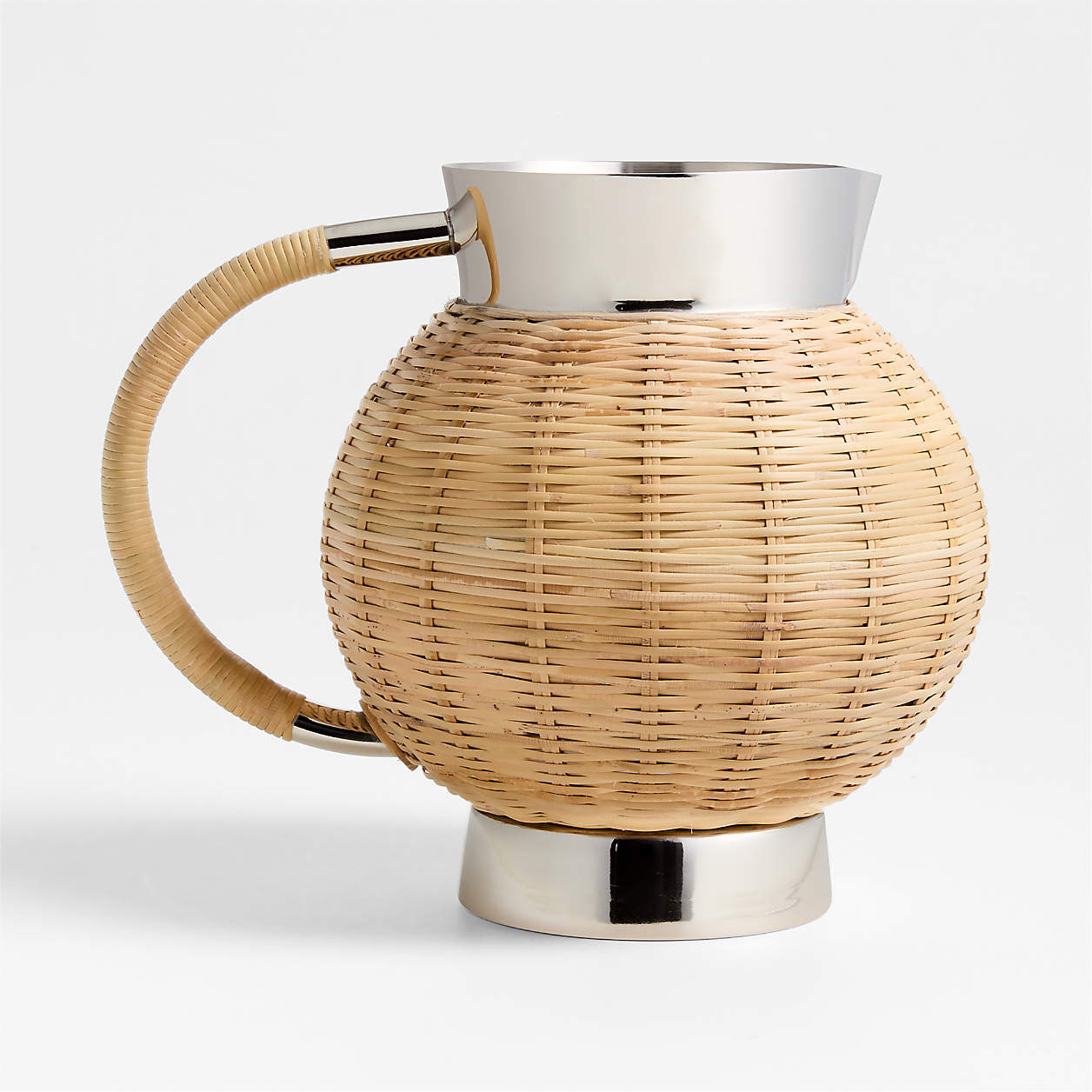 Romsey 67-Oz. Wicker Metal Pitcher by Jake Arnold | Crate & Barrel | Crate & Barrel
