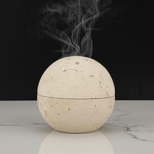 Travertine Incense Cones Burner, Natural Marble Incense Holder, Handmade Incense Burner for Meditation Yoga Spa Suitable for Most Incense Types (Beige) | Amazon (US)