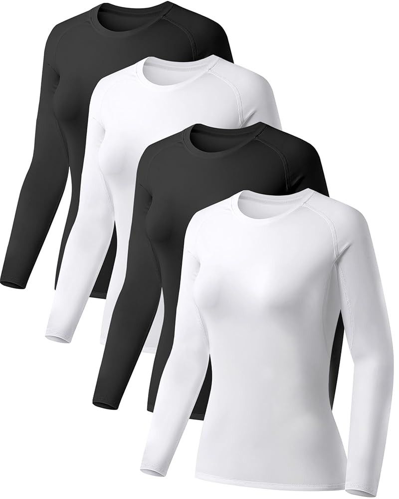 TELALEO 4 Pack Women's Compression Shirt Long Sleeve Performance Workout Baselayer Athletic Top S... | Amazon (US)