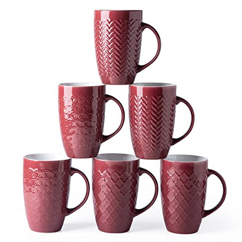 AmorArc Extra Large Coffee Mugs Set of 6, 20oz Ceramic Tall Coffee Mugs with Textured Geometric Patterns for Latte/Tea/Beer/Hot Cocoa, Dishwasher & Microwave Safe, Burgundy | Amazon (US)