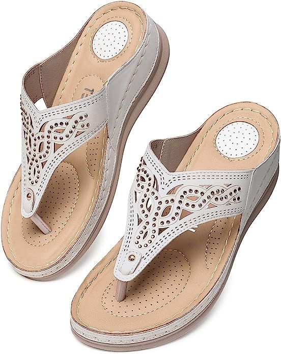 TEMOFON Wedge Sandals for Women Comfortable Flip Flops Dressy Summer Beach Walking Slip On Platfo... | Amazon (US)