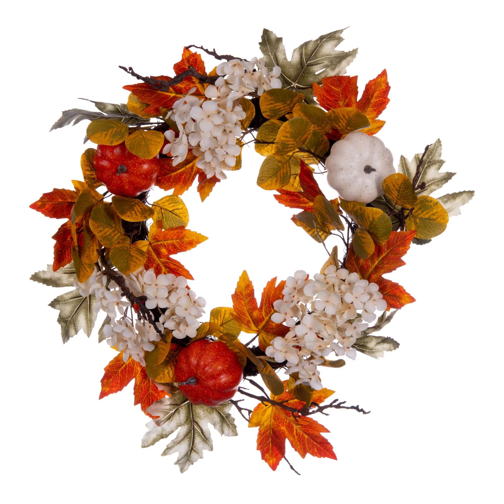 Vickerman Artificial 22" Orange Fall Pumpkin Hydrangea Wreath. Features pumpkins, leaves, and hyg... | Walmart (US)