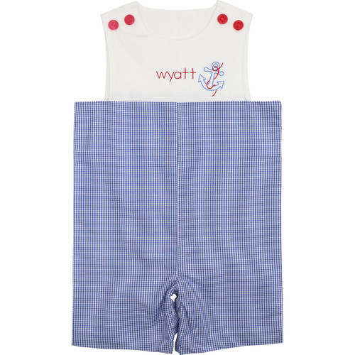 Navy Gingham Embroidered Anchor Jon Jon | Cecil and Lou