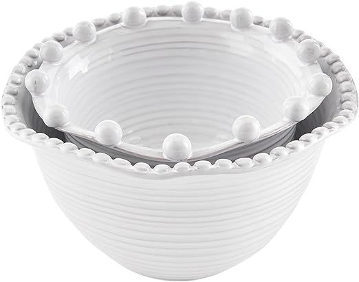 Mud Pie Beaded Side Bowl Set, White, small 4" x 7" dia | large 5" x 8 1/2" dia | Amazon (US)