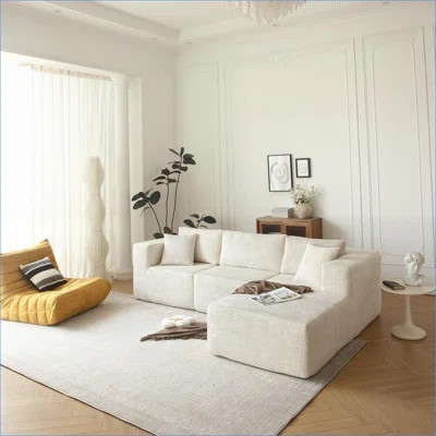 Sectional Sofas | Mid-Century Modern L-Shaped 3-Seat, No Assembly, For Living Room & Apartment, Beige Right Chaise | Beige | Fabric, Foam | Wayfair North America