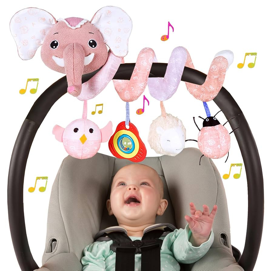 Musical Owl Rattle Sheep Pink Elephant Car Seat Toys for Babies 0-6 Months, Hanging Stroller Toys... | Amazon (US)