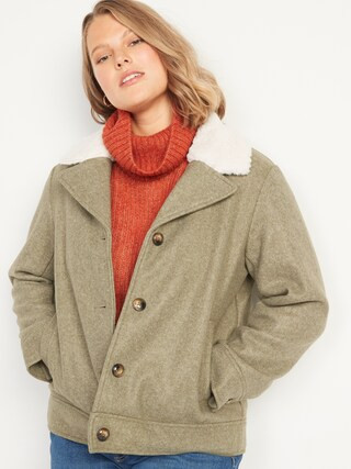 Soft-Brushed Sherpa-Trim Jacket for Women | Old Navy (US)