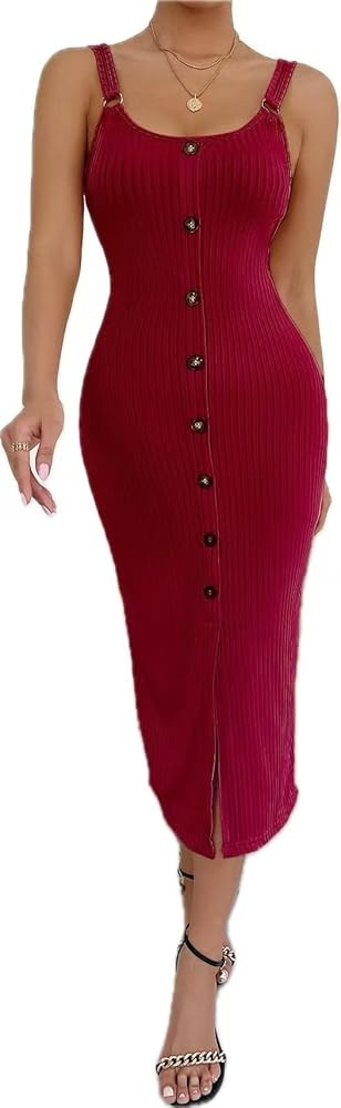 Women Fans Di Belted Button Dress Bohemian Flowy Split Knit Dress for Women in A Casual Sundress ... | Amazon (US)