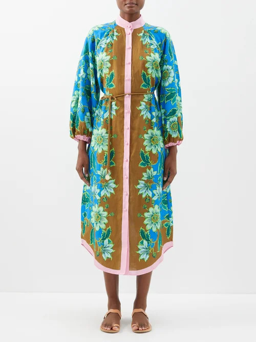 Alémais - Winnie Floral-print Linen Shirt Dress - Womens - Blue Multi | Matches (US)