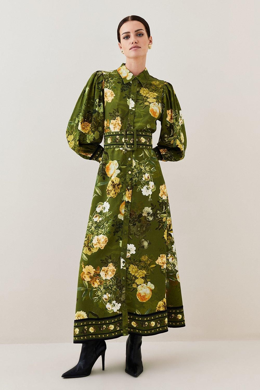 Lydia Millen Petite Floral Belted Woven Midi Shirt Dress | Karen Millen US