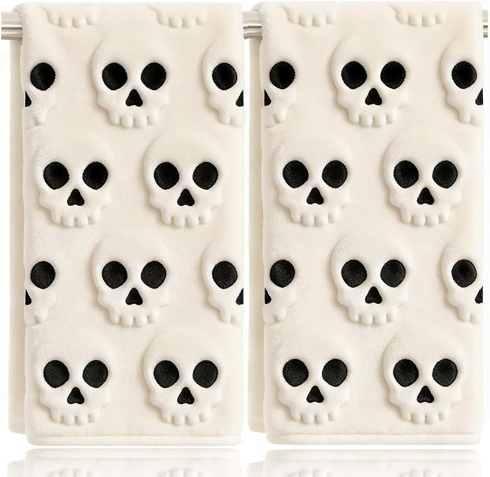 2 Pack Halloween Hand Towels 100% Cotton Jacquard Skeleton Halloween Kitchen Towels White Bathroo... | Amazon (US)