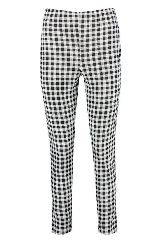 High Waist Gingham Check Split Skinny Pants | Boohoo.com (US & CA)