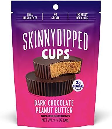 SkinnyDipped Dark Chocolate Peanut Butter Cups, 2g Sugar per Cup, Keto Friendly, No Stevia, Glute... | Amazon (US)
