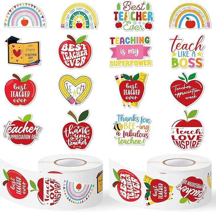 Teacher Appreciation Week Stickers - 1000 Pcs Happy Teachers' Day Waterproof Vinyl Reusable Lapto... | Amazon (US)