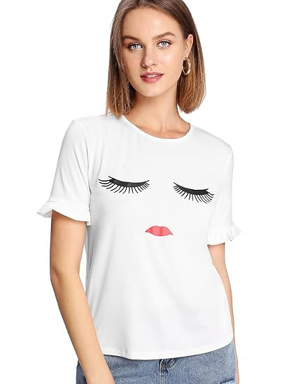 SheIn Women's Cute Pattern Print Round Neck Short Sleeve T-Shirt Top | Amazon (US)