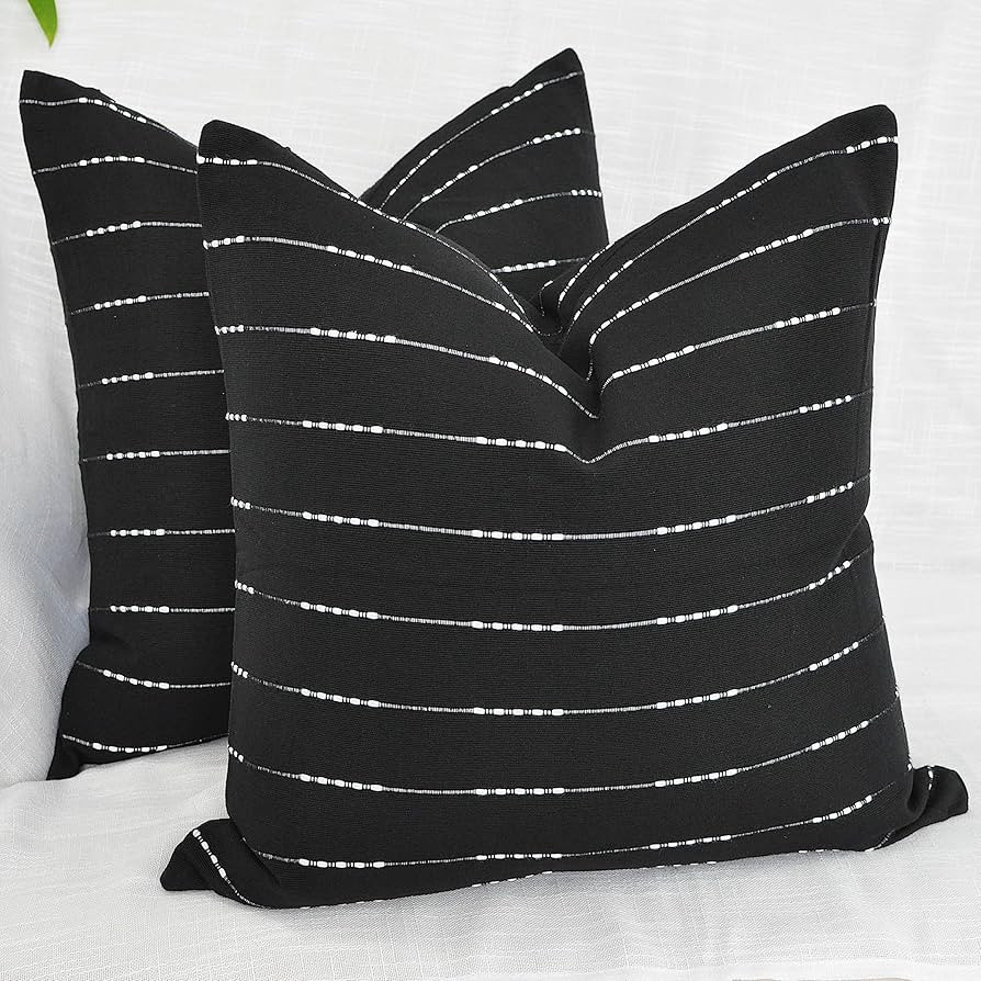 Black Pillow Covers 20x20 Cotton Woven Stripes Pattern Contemporary Luxury Cushion Covers Minimal... | Amazon (US)