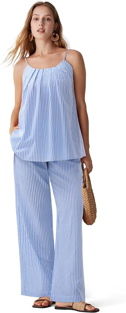 MOOSLOVER Women Linen Summer Two Piece Sets Backless Lounge Outfits Sets Travel Beach Vacation Cl... | Amazon (US)