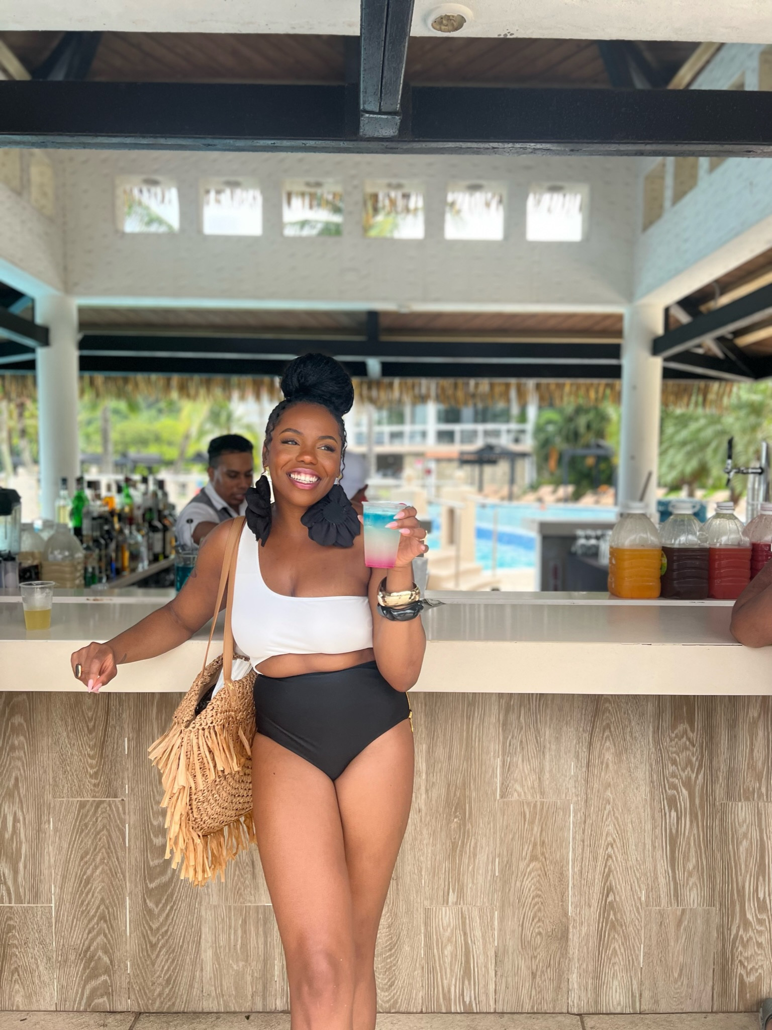 Black and white one piece bathing suit 