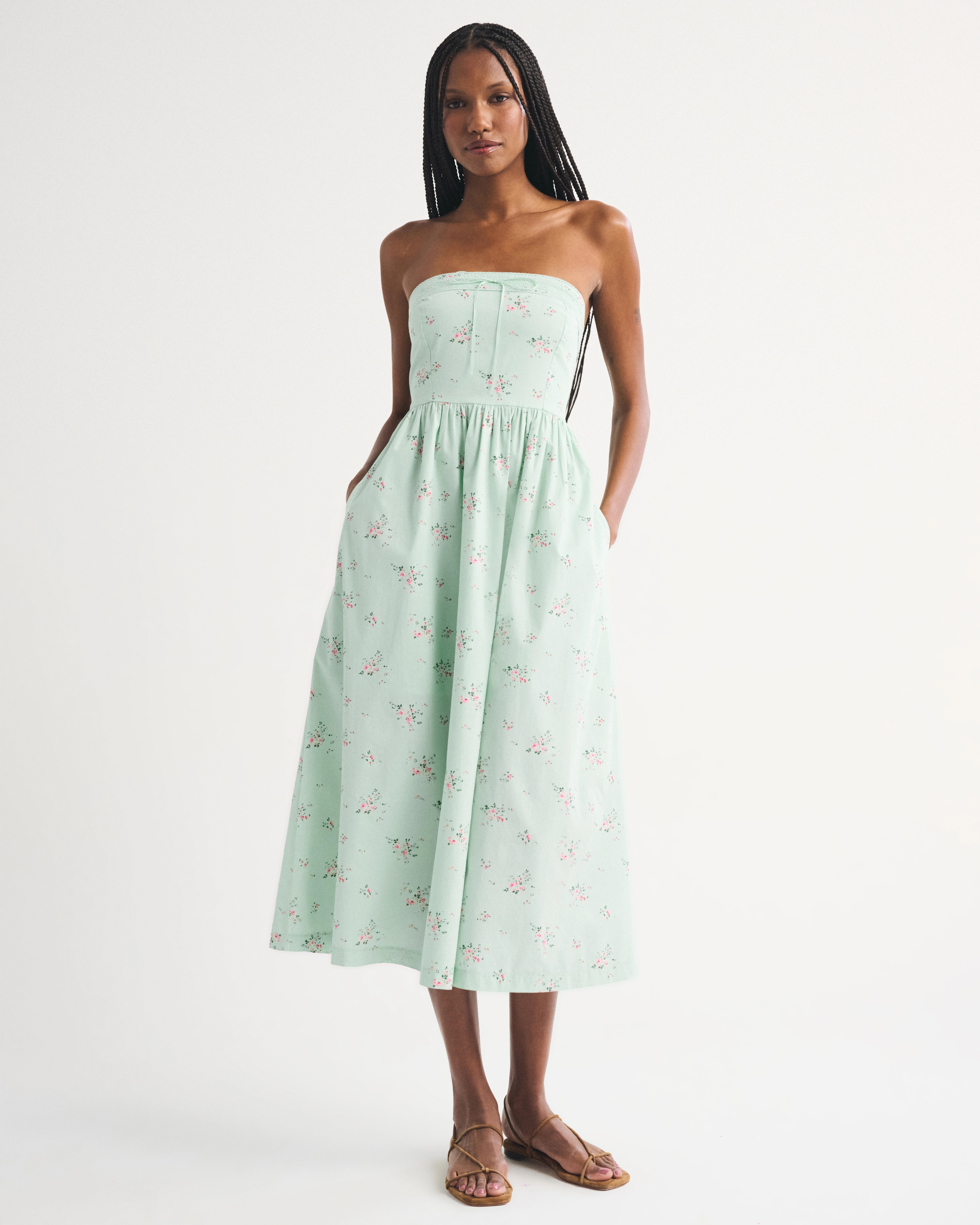 A&F Emerson Strapless Midi Dress | Abercrombie & Fitch (US)