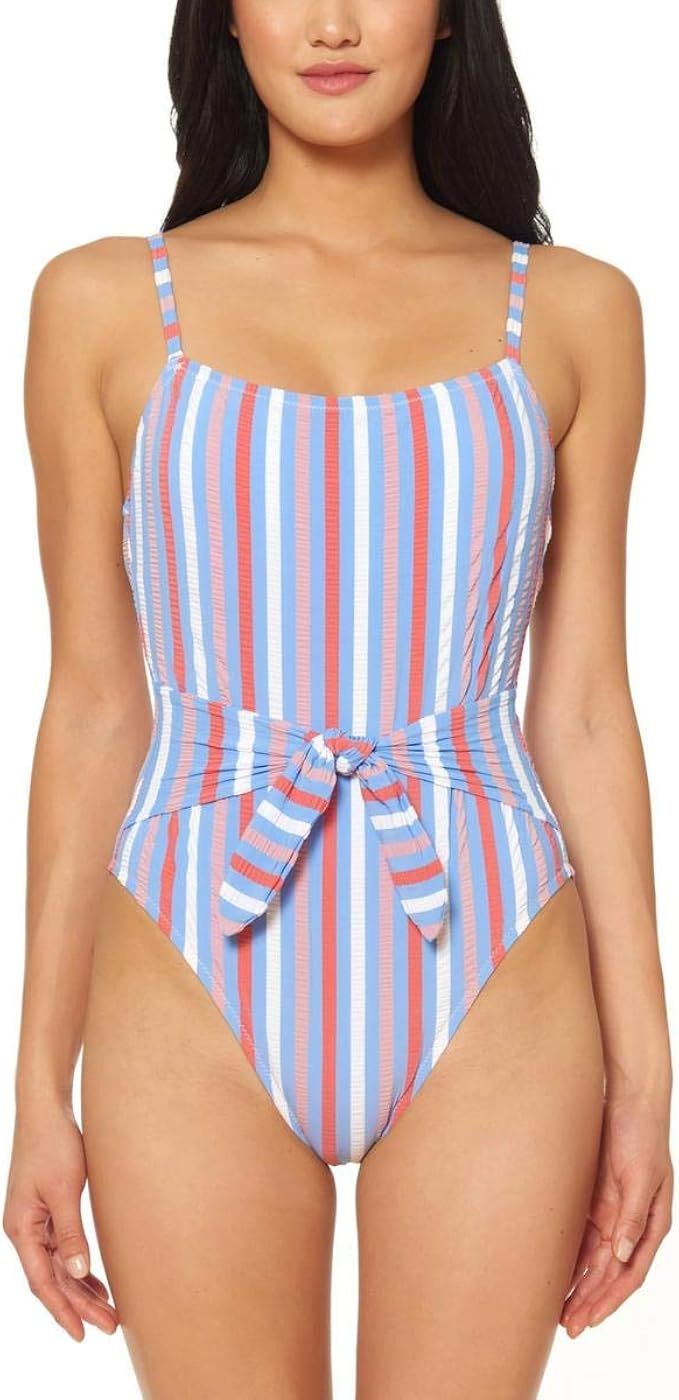 Jessica Simpson Women's Standard Straight Neck One Piece Swimsuit Bathing Suit | Amazon (US)