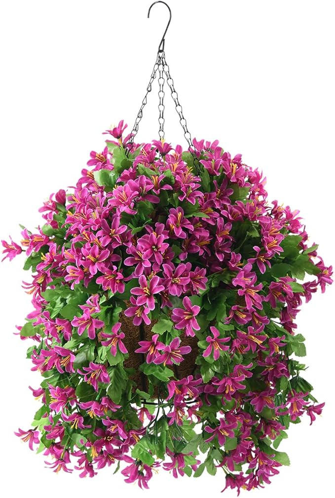 INQCMY Artificial Hanging Flowers in Basket for Summer Outdoor Porch Decoration,UV Resistant Fake... | Amazon (US)