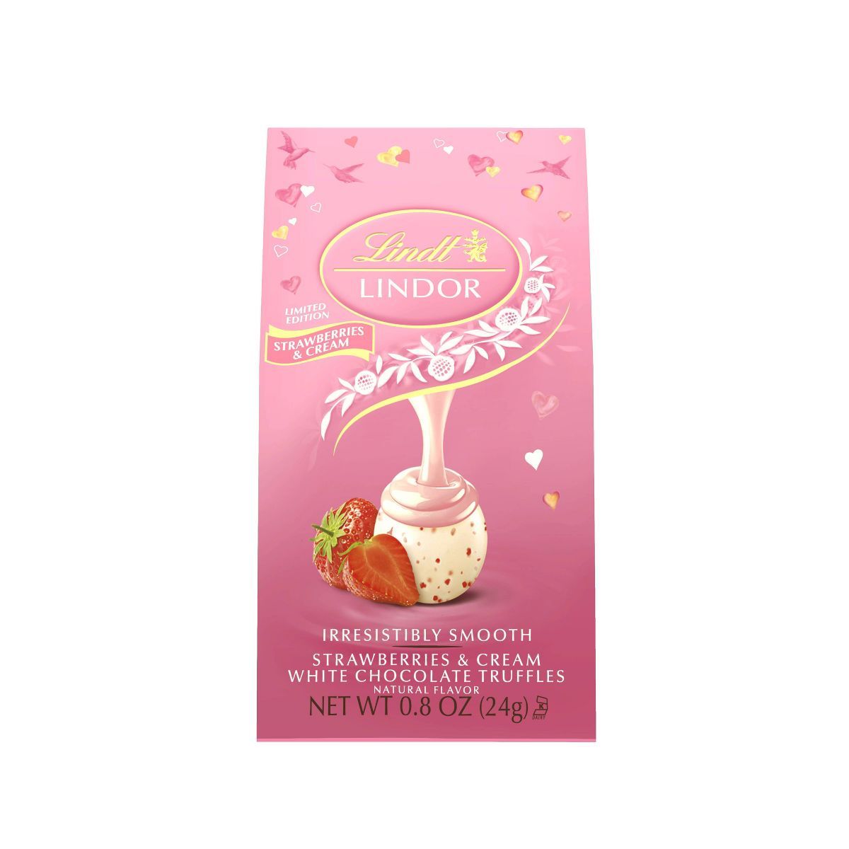 Lindt Lindor Valentine's Day Strawberries & Cream White Chocolate Truffles - 0.8oz | Target