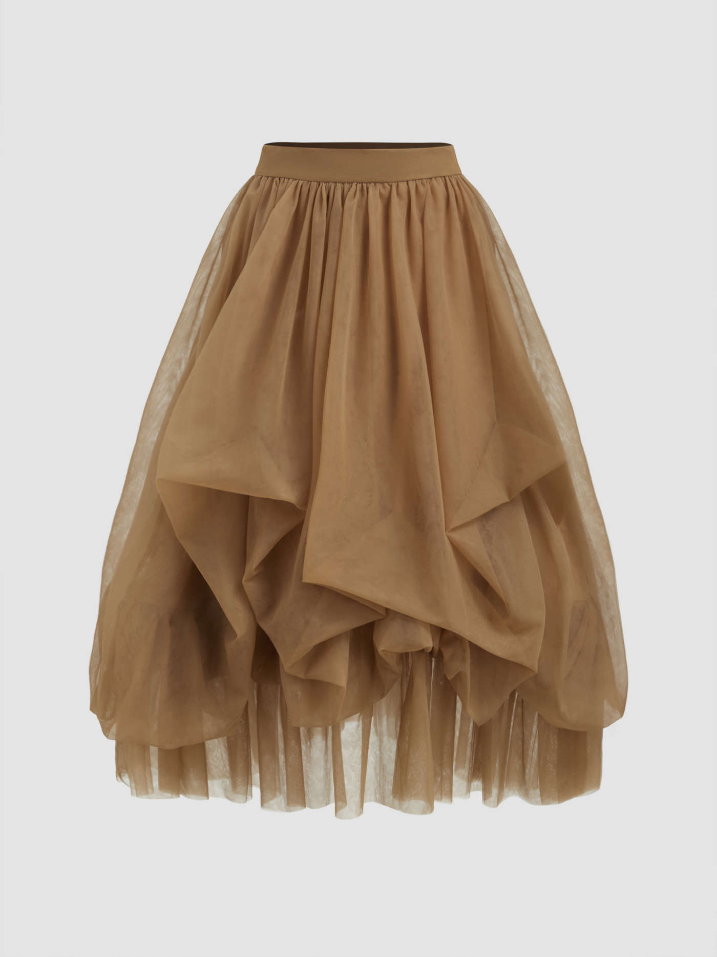 Voluminous Mesh Mid Rise Ruffle Tulle Maxi Skirt | Cider