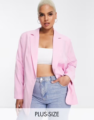Vero Moda Curve tailored suit blazer in pink | ASOS (Global)