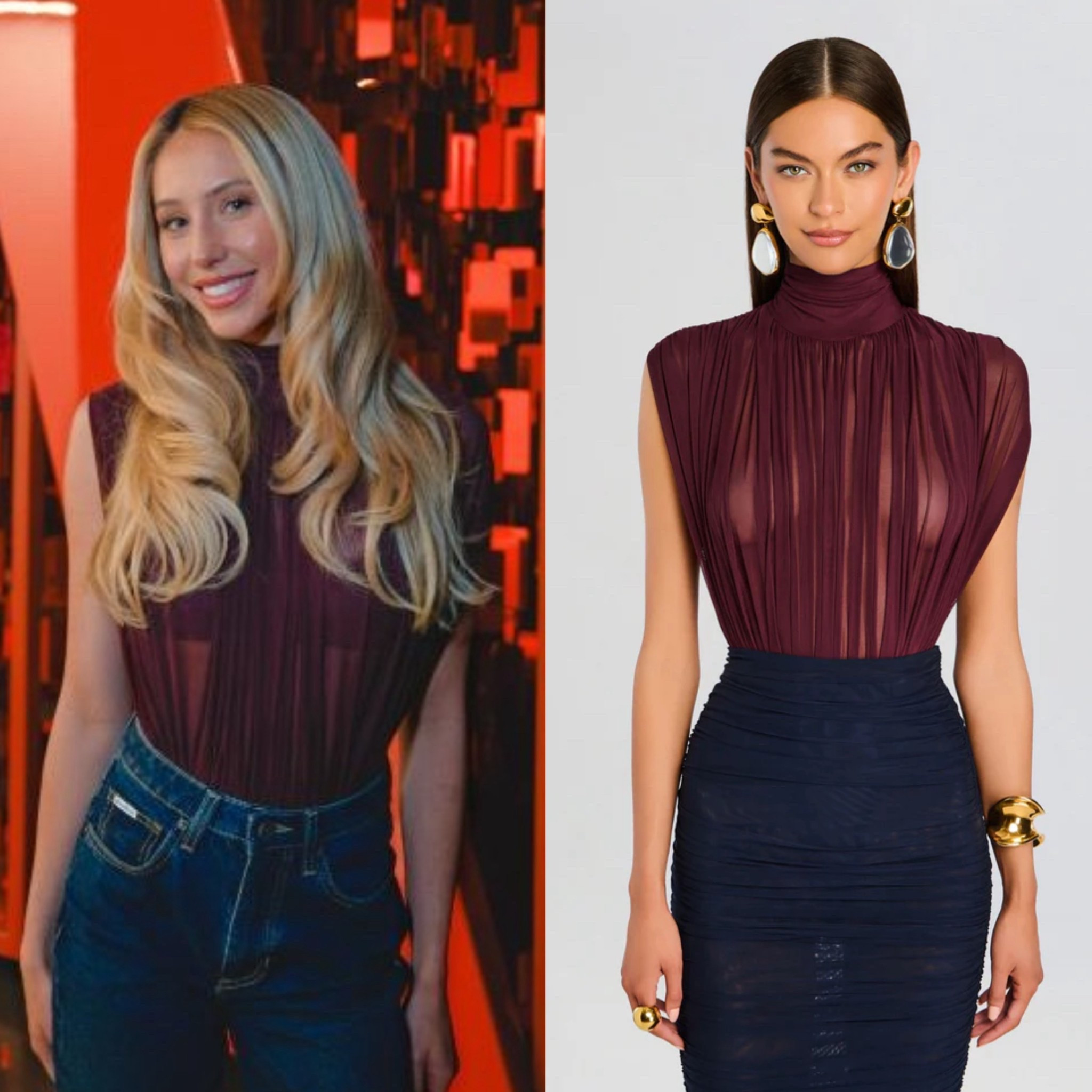 Alix Earle wears the Seroya Giulia Bodysuit in Merlot