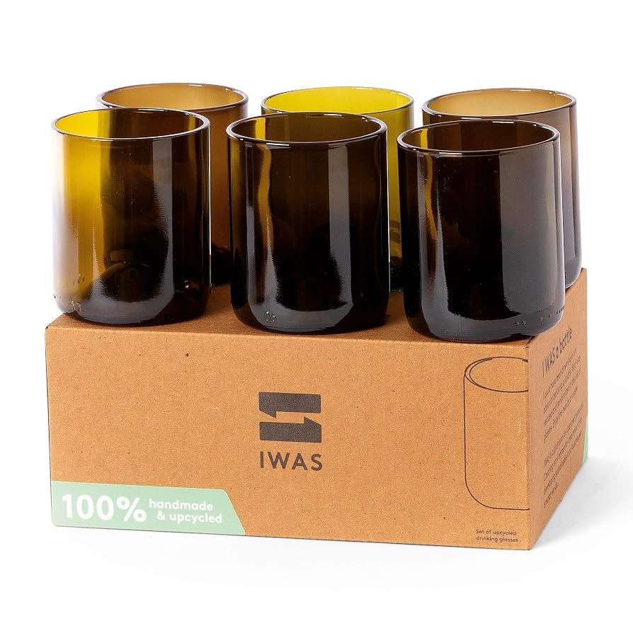 IWAS Upcycled Olive Drinking Glasses | 250 ML | 8.45 OZ | Set of 6 | Sustainable Water Glasses | ... | Amazon (US)