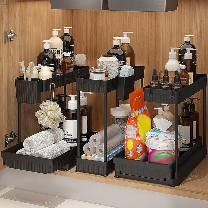 Sevenblue 3 Pack Under Sink Organizer for Bathroom L-Shaped, 2 Tier Sliding Bathroom Organizers a... | Amazon (CA)
