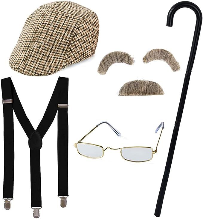 Tigerdoe Old Man Costume - Grandpa Costume with Cane - Old Man Glasses, Eyebrows, Mustache, Hat | Amazon (US)
