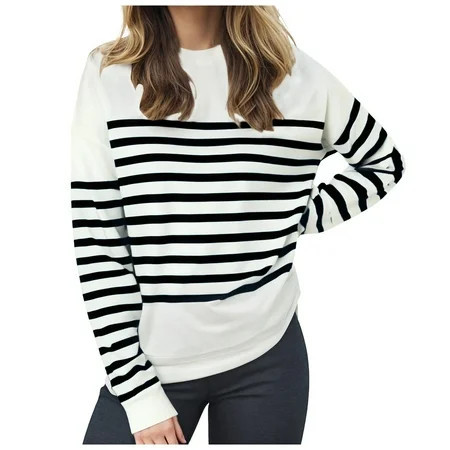 Sopiago Sweatshirts for Women Crewneck Long Sleeve Striped Color Block Tops Lightweight Fashion 2024 WH2 M | Walmart (US)