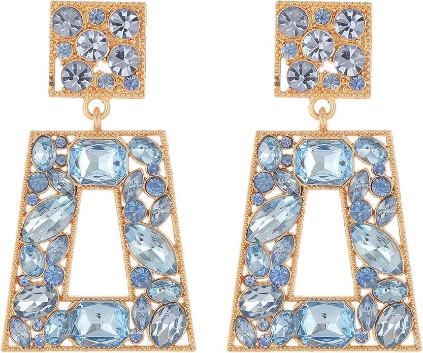 Rhinestone Rectangle Statement Earrings Colorful Crystal Geometric Drop Dangle Earrings for Women... | Amazon (US)
