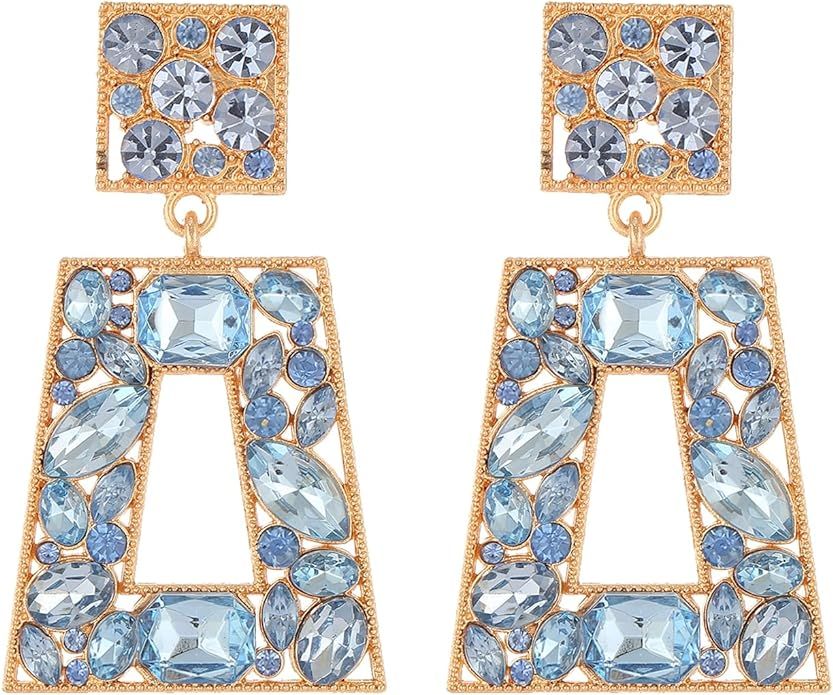 Rhinestone Rectangle Statement Earrings Colorful Crystal Geometric Drop Dangle Earrings for Women... | Amazon (US)