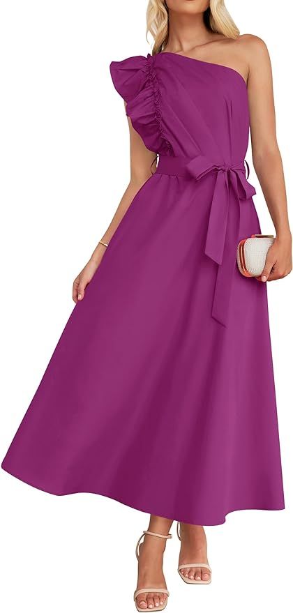 ZESICA Women's Summer One Shoulder Ruffle Dress 2024 Sleeveless Empire Waist Boho Flowy Maxi Dres... | Amazon (US)