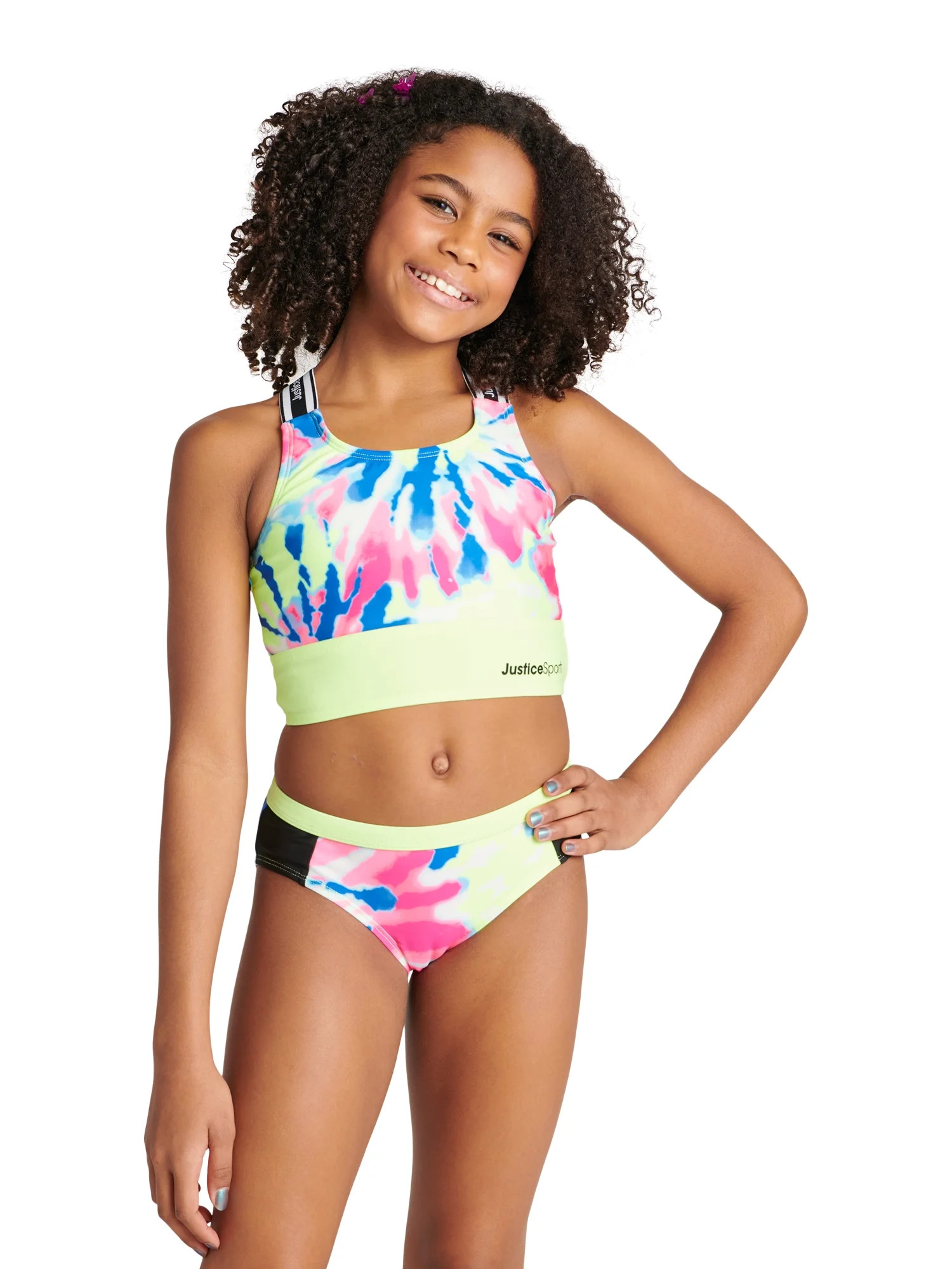 Justice Girls 2 Pc Sport Bikini with Logo Accents Swimsuit, Sizes 5-18 | Walmart (US)