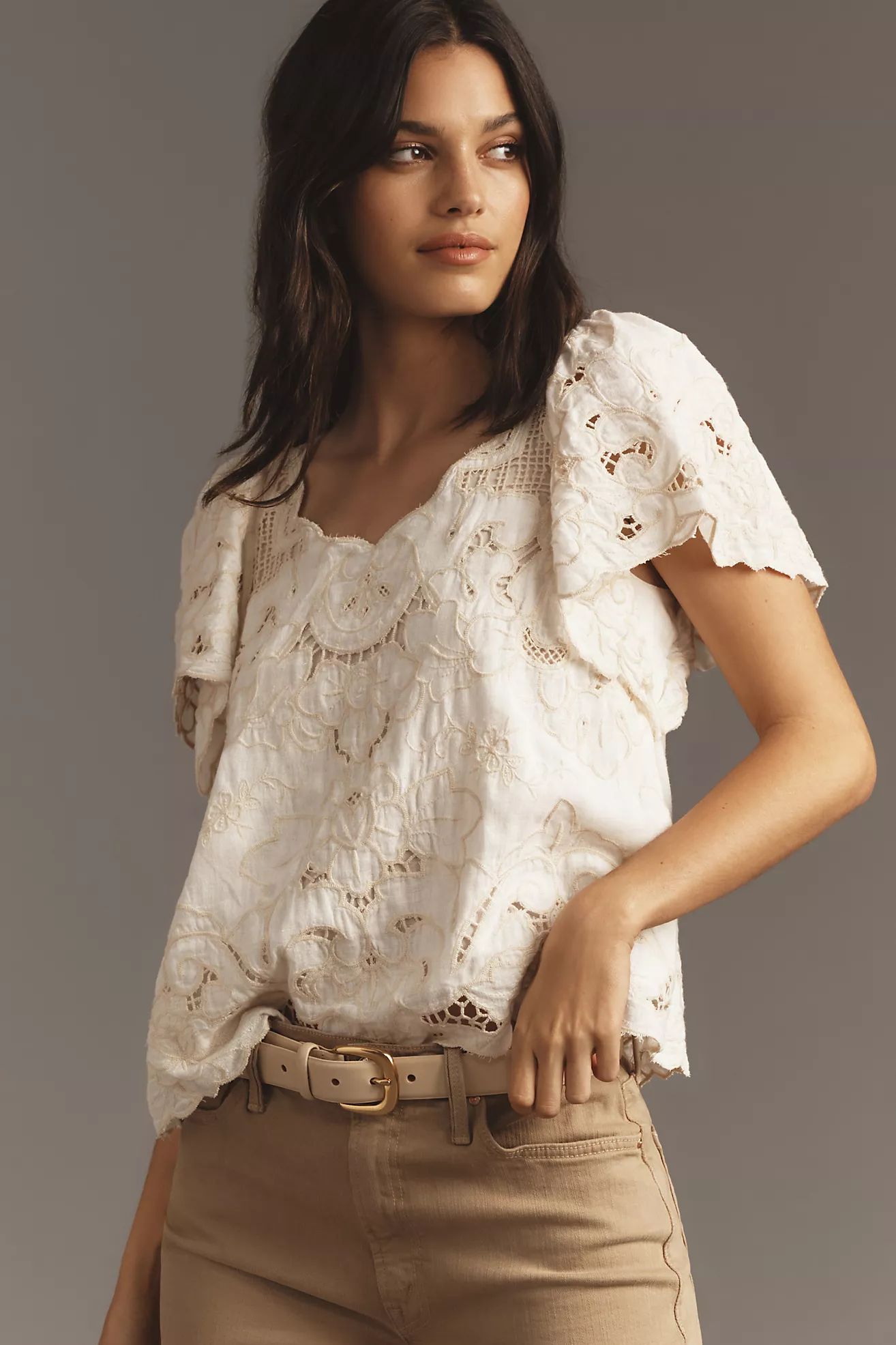 The Lainie High-Neck Lace Cutwork Blouse | Anthropologie (US)