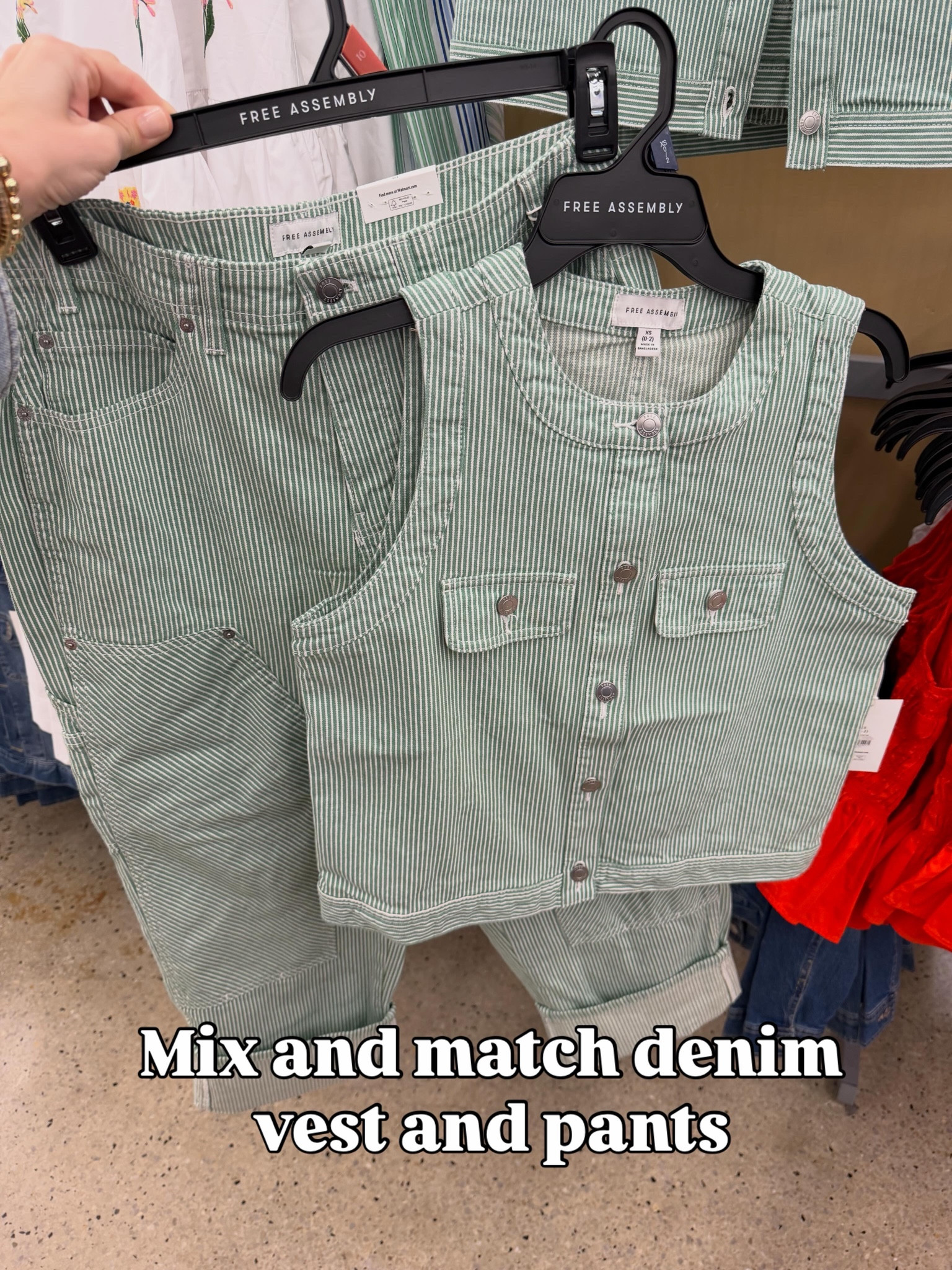 Walmart stripe vest and jeans, love the green and white - mix and match!